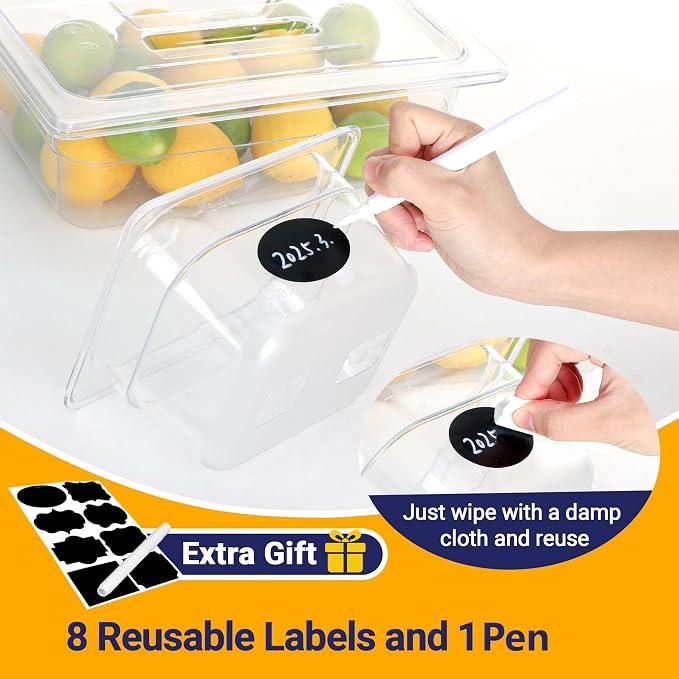 BIEAMA 6 Pack 1/2 Size 4" Deep NSF Polycarbonate Food Pans with Lids | Stackable clear containers for meal prep, buffet, salad bars, commercial & home kitchen; dishwasher safe and freezer safe - Image 6