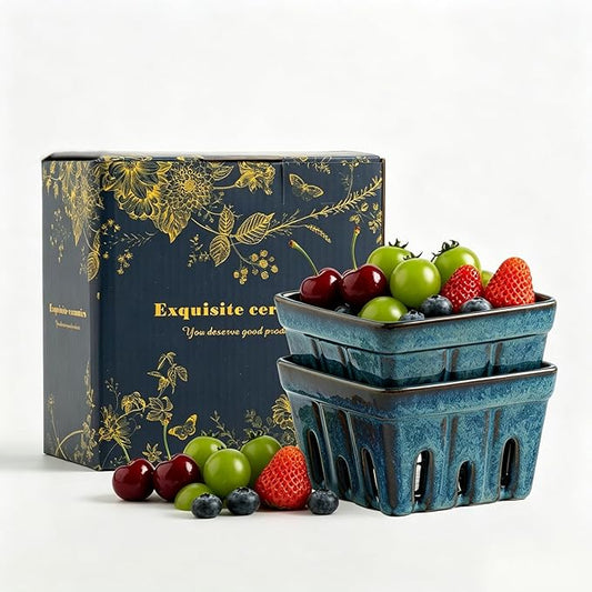 Ceramic Berry Basket, 4.2" Colander Set of 2 with Holes | Drainage holes help excess water flow away after washing berries, grapes, cherries, tomatoes, and fresh fruit by Unknown