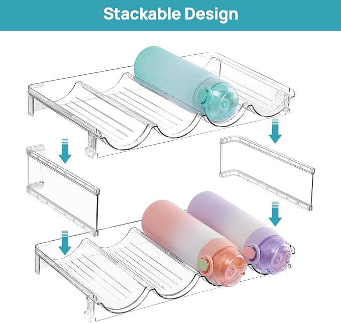 Vtopmart Stackable Water Bottle Organizer Holder, 3 Pack Clear Plastic Cup Storage Rack for Pantry Kitchen Cabinet Cupboard Countertop Organization and Storage, Hold 12 Bottles - Image 3