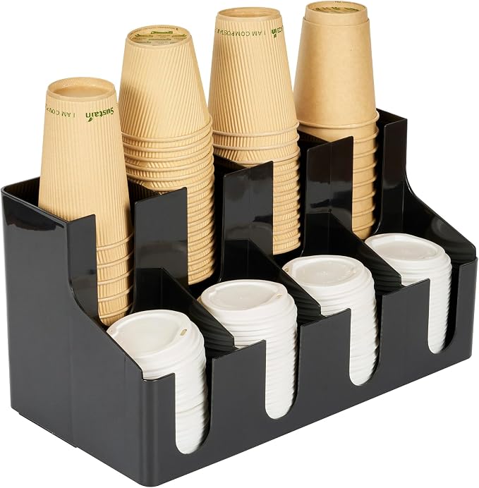 Restaurantware Restpresso Coffee Bar Organizer, 1 Count Durable 8 Compartments, Compact Size, Black Plastic Tabletop Coffee Supplies Organizer For Homes, Office Spaces, Breakrooms, and Lounges by Restaurantware