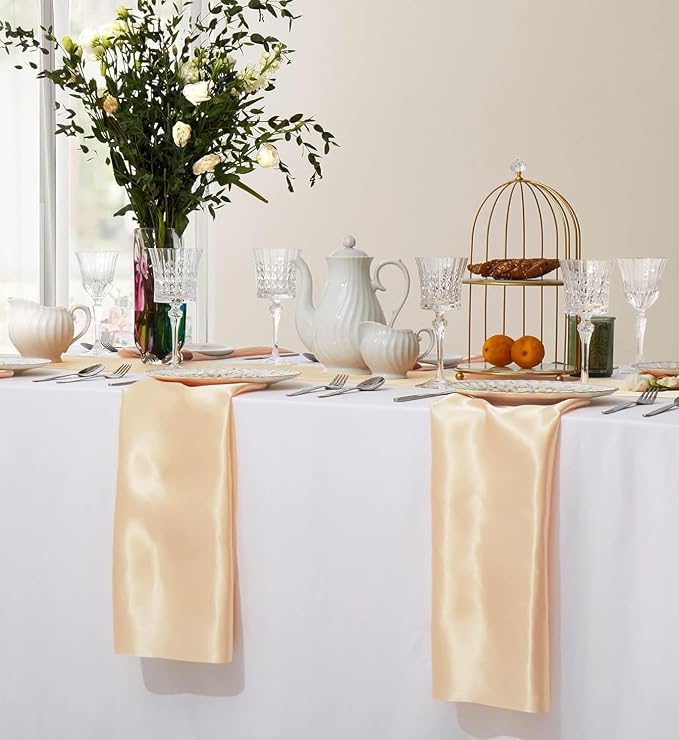 MDS® Pack of 50 Satin Napkins 12 x 12 Inch, Soft Silky Reusable Cloth Dinner Table Napkins for Wedding Décor, Reception, Birthday, Parties, Banquets, Catering, Restaurants & Hotel - Cream - Image 5