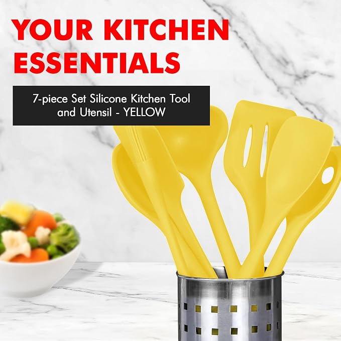 Chef Craft Premium Silicone Kitchen Tool and Utensil Set, 7 Piece, Yellow - Image 2
