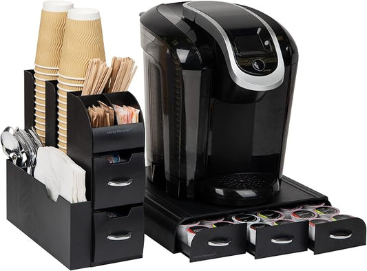 Mind Reader Single Serve Coffee Pod Drawer and Cup Condiment Set, 2 Pcs., 36 Pod Capacity, 5.35"L x 11.25"W x 11.15"H, Black by MindReader