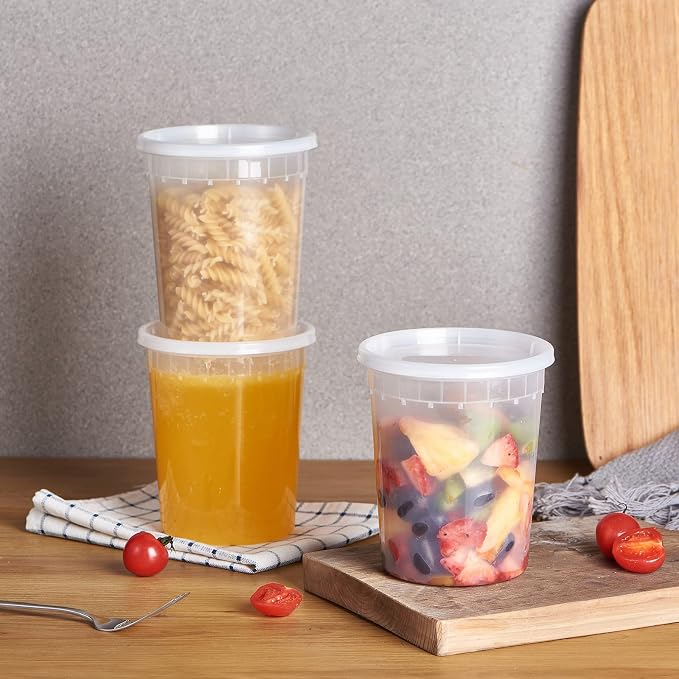 Jaluxing 32 oz. Plastic Deli Containers With Lids, 24 Sets - Leakproof, Stackable, BPA Free, Microwavable, Freezer Safe (Formerly FULING) - Image 4