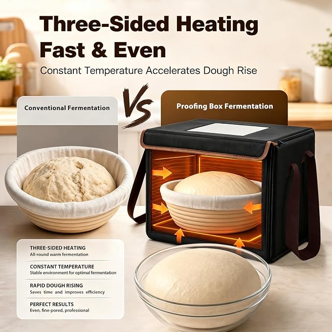 Folding Bread Proofing Box, 3-Sided Heating Dough Proofer with 50-113℉ Temp Control & Metal Rack, Bread Proofing Container for Home Baking, Pizza Dough, Sourdough Starter & Yogurt Making Black - Image 2