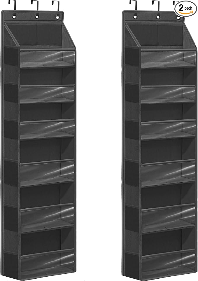 Over Door Organizer with 6 Extra Large Pockets and 12 Side Pockets, Large Capacity Hanging Storage Organizer with Clear Window for Shoes, Diapers, Black, 6 Layers, 2-Pack by Unknown