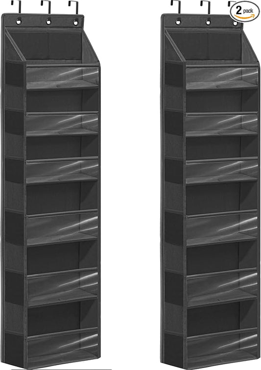 Over Door Organizer with 6 Extra Large Pockets and 12 Side Pockets, Large Capacity Hanging Storage Organizer with Clear Window for Shoes, Diapers, Black, 6 Layers, 2-Pack by Unknown
