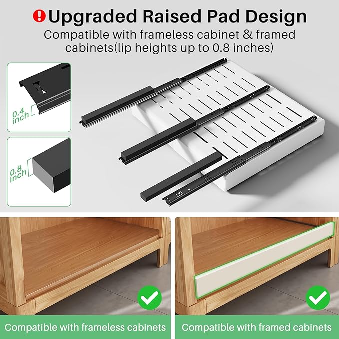 Pull out Cabinet Organizer, 4-pack, Expandable(12"-20") Heavy Duty Slide out Drawers Fixed with Adhesive Nano Film for Pots, Roll out Shelf Storage for Kitchen Base Cabinet Organization(3 Rails) - Image 3