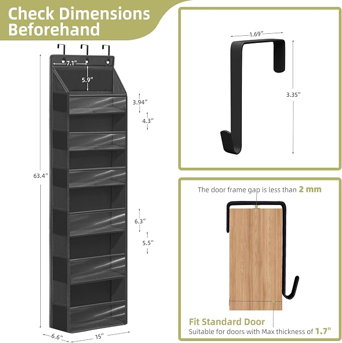Over Door Organizer with 6 Extra Large Pockets 12 Side Pockets, 2-Pack Sturdy Closet Rack, Hanging Storage Organizer with Clear Window for Shoes, Diapers, Toys, Bedroom, Bathroom, Black - Image 2