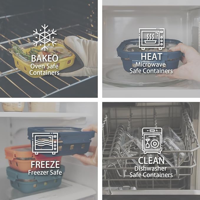 Glass Meal Prep Containers 5-Pack With Glass Lids & Steam Vent, 35 Oz / 4.4 Cups Leakproof Airtight Food Storage Containers, Borosilicate Glass, Microwave And Dishwasher Safe, Bpa-Free - Image 7