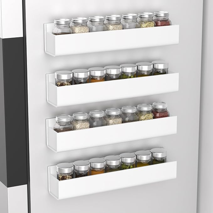 PMMASTO Adhesive Acrylic Spice Rack Organizer for Wall with Nano Double Sided Tape, Spice Shelf Organization for Kitchen Cabinet Door/Pantry Door, Wall Mount Seasoning Rack (White - 4 Pack) - Image 2