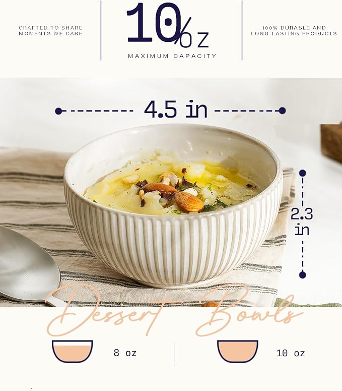 getstar Ceramic Bowl, Small Soup Bowls Set of 4 with Assorted Embossment (4.5 inch & 10 oz), Farmhouse Vintage Color Bowls for Kitchen - Image 3
