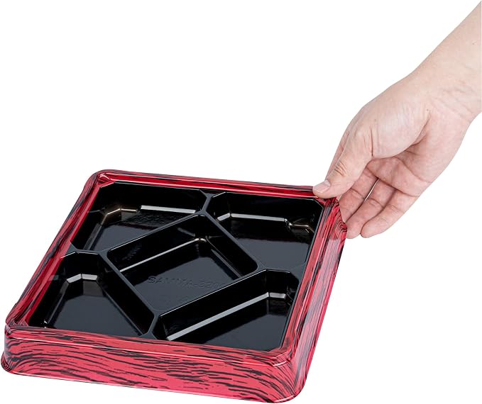 Restaurantware Bento Tek 18.6 Ounce Meal Prep Containers, 50 Disposable To Go Food Boxes - Lids Sold Separately, 5 Compartments, Red And Black Plastic Bento Lunch Boxes, Freezable, For Take Out - Image 11