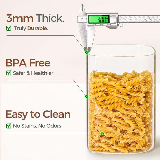 ComSaf Flour Sugar Storage Containers 4 Qt, Set of 2 Glass Flour Container | 1 Gallon Large Glass Storage Containers, 15cm Extra Wide Mouth Canisters, Easy Clean and Scoop, 4.4lb Flour Jar, BPA Free - Image 4
