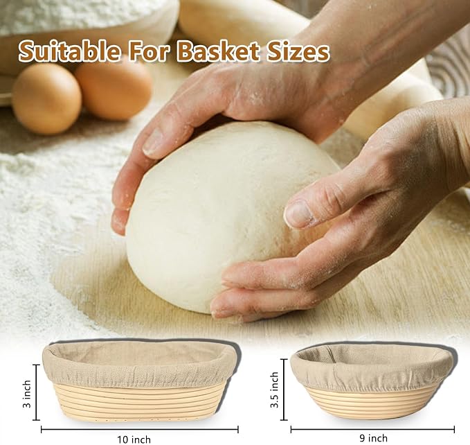 Banneton Bread Proofing Basket Set of 2, 10 inch Oval | 2 Linen Liners, Rattan Banneton, for Sourdough Bread Baking, for Professionals and Home Bakers - Image 2