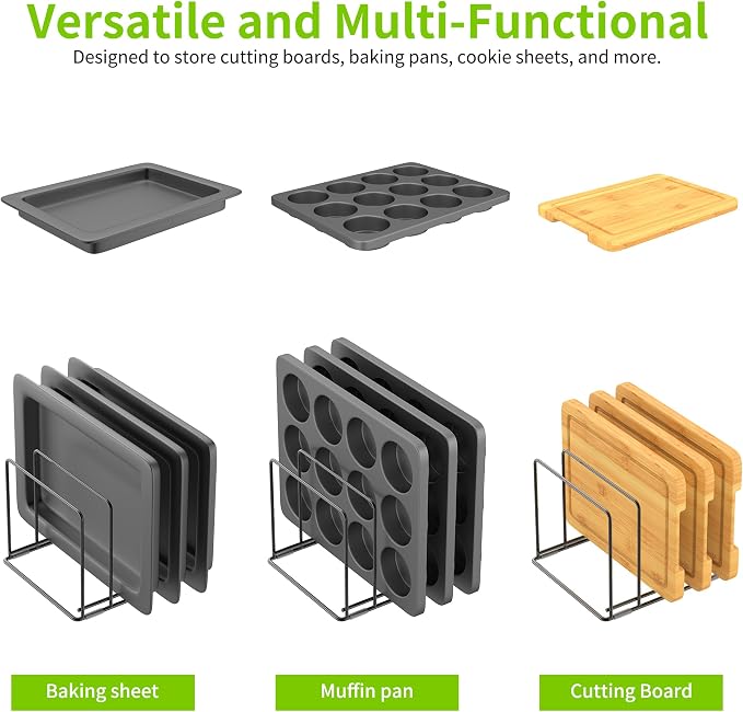 Kitchen Organizer Rack - 4-Slot Heavy-Duty Holder for Cutting Boards,Cookware – Rust-Resistant, Space-Saving Design with Non-Slip Feet for Countertop and Cabinet Storage (2 Pack) - Image 4