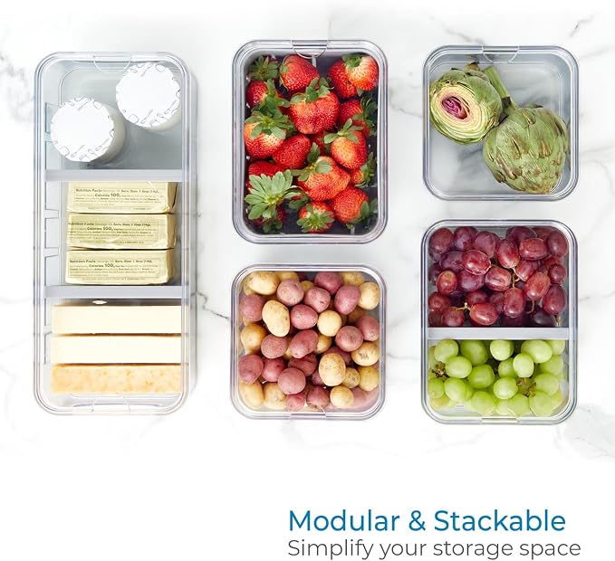 iDesign Crisp 5-Piece Recycled Plastic Refrigerator Organizer Bin Set with Lids, Clear/Gray - Image 6