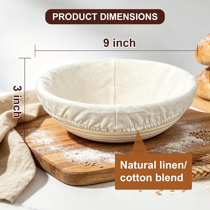 3 Pack Banneton Bread Proofing Basket, 9 Inch Round Sourdough Proofing Basket with Thick Liner, Splinter Free Food Grade Rattan Handwoven Bread Banneton for Home Baking - Image 2