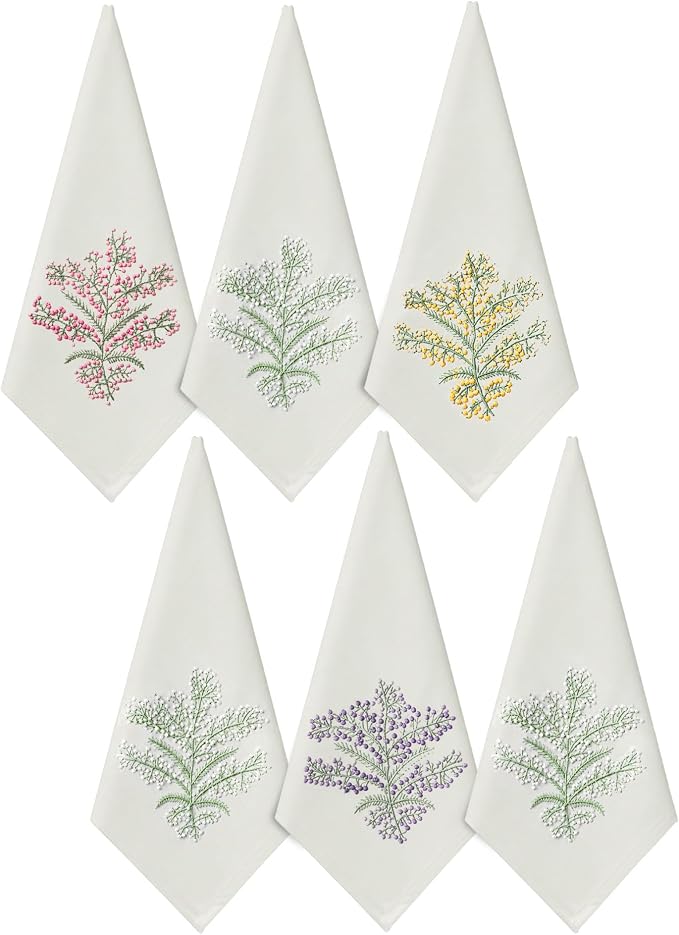 Cloth Tea Napkins Set of 6, Hand Embroidered Cotton Napkins with French Knot Design, Reusable Table Napkins for Dinner, Tea Time, Coffee and Cocktail Settings, 16x16 Inches (Oat) by EmbroideryLinenVN