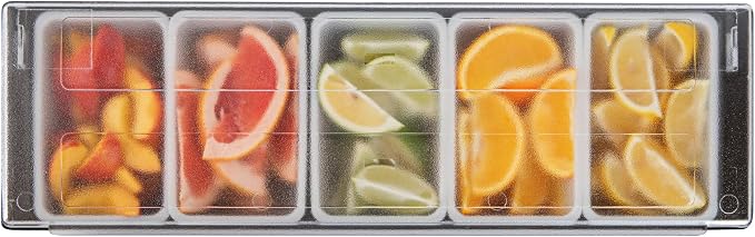 Restaurantware Bar Lux 19.6 x 6.3 x 3.7 Inch Condiment Caddy 1 Durable Bar Caddy - 5 Removable Compartments Built-In Lid Black Plastic Condiment Holder For Restaurant Store Cocktail Garnish - Image 10