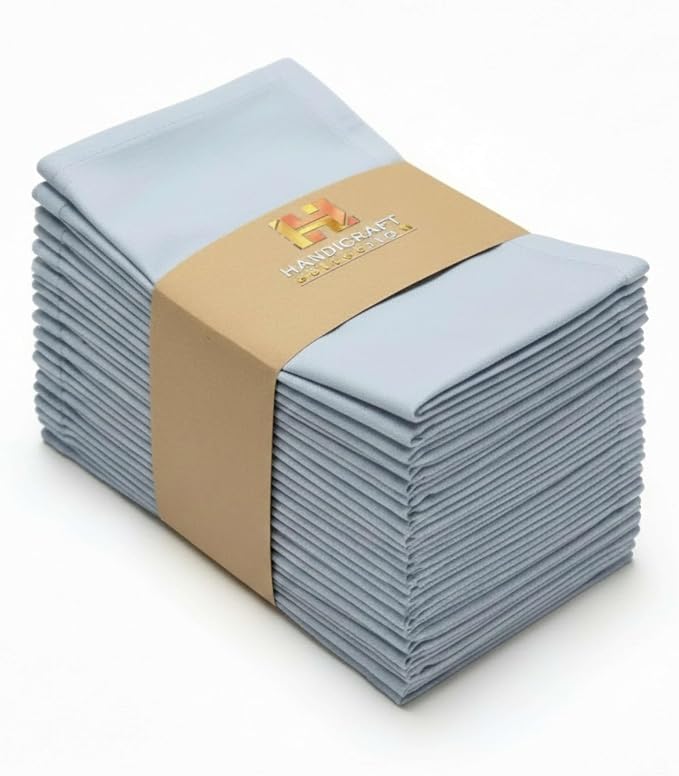 Dusty Blue Cloth Napkins 100% Cotton 17x17 inches Set of 12 – Reusable Soft Washable Fabric Dinner Napkins for Weddings, Parties, Events, Restaurants, Everyday Use – Eco-Friendly Table Napkins by HandicraftHandloom