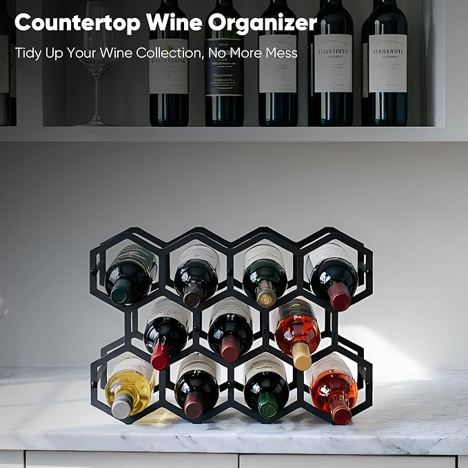3-Tier Hexagon Metal Countertop Wine Rack, 11 Bottles Tabletop Wine Bottle Holder Stand for Cabinet Pantry, Indoor Outdoor Home Bar Storage Organizer - Image 5