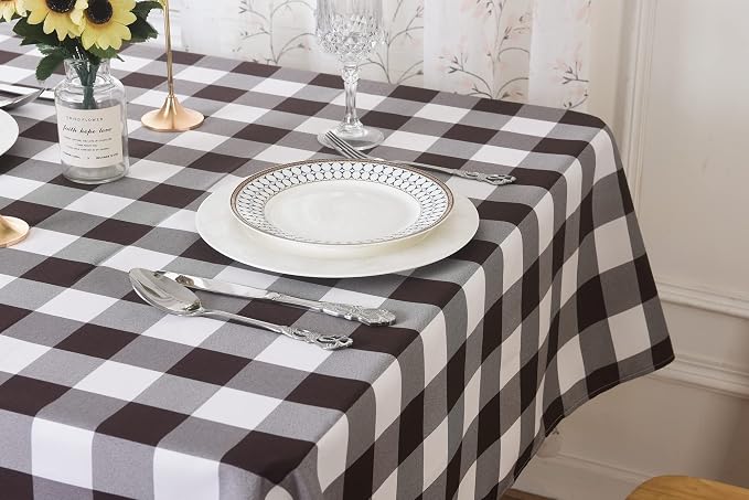 Cupuamon 2 Pack Waterproof Polyester Fabic Rectangle Checkered Tablecloth，60x120 Outdoor Table Cloth，Oil Stain Prevention Table Cloth for Pinics and Parties（Black and White） - Image 8