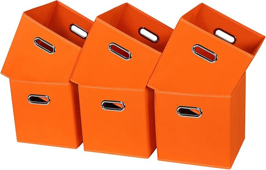 Black Fabric Cubby Storage Bins,13x13x13 Inches ,Cube Organizer Bin Foldable Storage Boxes with Dual Handles Fabric Organizer Box and collapsible Storage basket,Set of 6,Orange by Yunkeeper