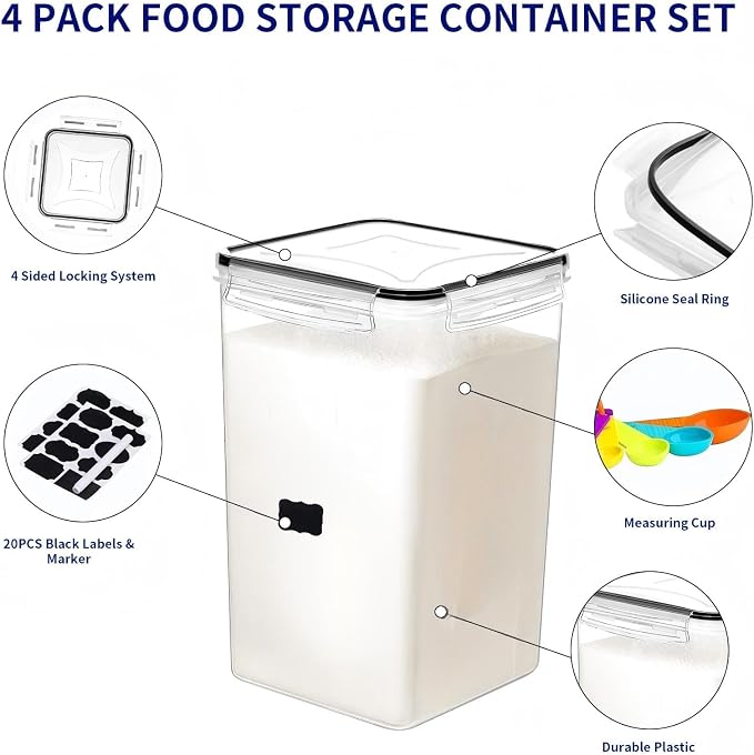 2pc 6.5L Airtight Food Storage Containers with Lids, Cups & Labels | Large BPA-Free Plastic Food Storage with Labels for Spaghetti, Cereal, Oats & Kitchen Pantry Organization, 2 Pack - Image 3