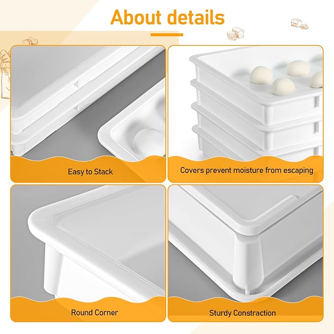 Tioncy 4 Pcs Pizza Dough Proofing Box Dough Container Stackable Trays with Lids Pizza Storage Container Collapsible for Storage Safekeeping, 25.98'' x 17.91'' x 3.23'', 4 Trays and 1 Covers - Image 4