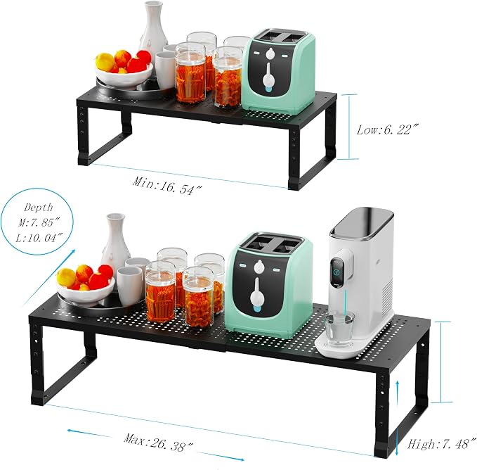 Expandable Spice Rack Kitchen Cabinet Shelf Organizer, Stackable Storage Shelves Racks, Adjustable Counter Shelving for Cabinets, Countertop, Cupboard,Pantry and More.(1Pack/Black/Medium) - Image 6