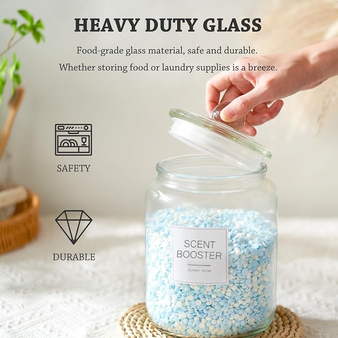 FyndraX Laundry Pods Glass Jars - Half Gallon Airtight Containers with Scoop and Labels for Organization and Storage Laundry Room Detergents Powder, Scent Booster Beads Holder, Set of 2 - Image 7
