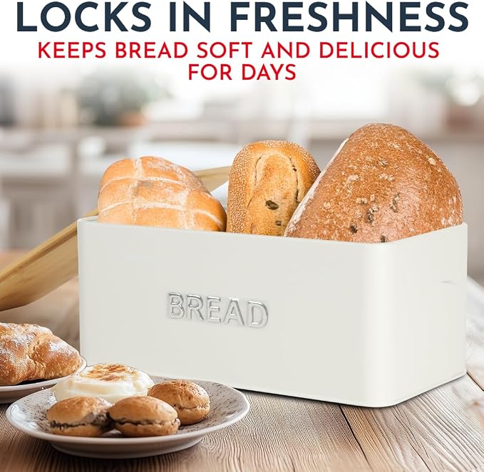 Bread Box for Kitchen Countertop, Homemade Bread - Bamboo Cutting Board Lid | Large Bread Box for Homemade Bread - Storage Bread Box with Cutting Board Lid - Image 6