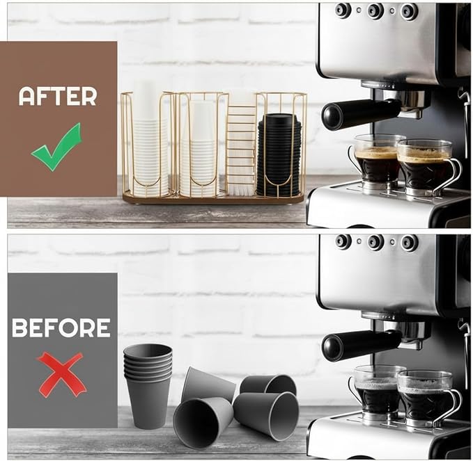 18oz Adjustable Coffee Cup Dispenser with Wooden Base, Cup and Lid Holder, Cups Holder Organizer for Coffee Pod Straw and Lid Storage(4-compartment Single,Color 2) - Image 4