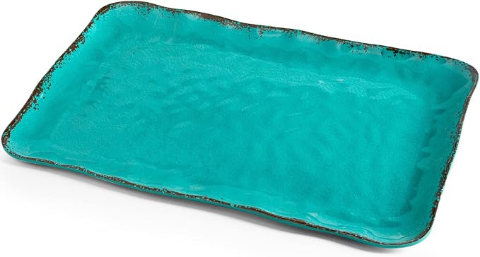LEHAHA Vintage Melamine Serving Tray Set, Rectangular Large Serving Trays/Platters Set for Serving Food, BPA Free Food Serving Platters and Trays, Set of 2, 17.5"x 10", Teal - Image 5