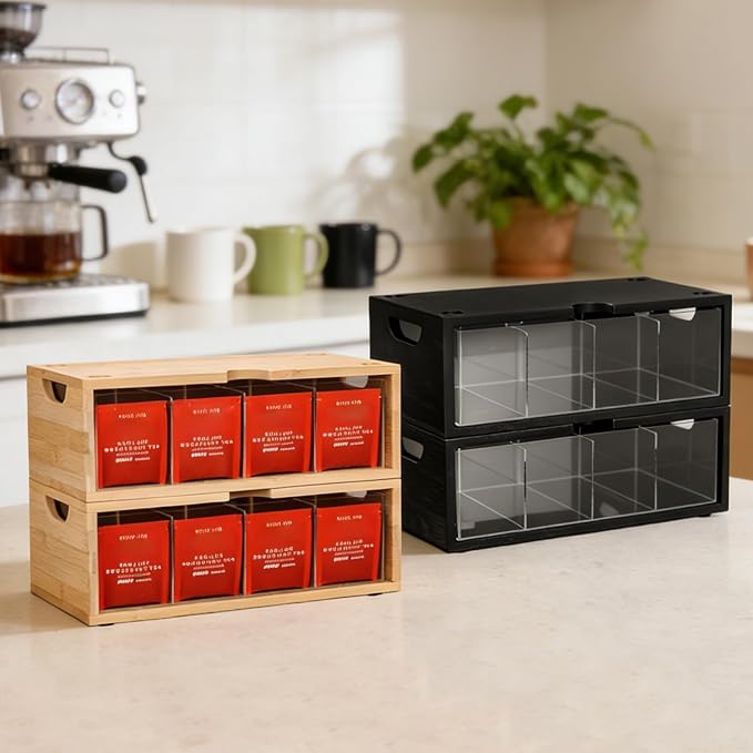 Bamboo Stackable Tea Bag Organizer, 2-Piece | Large Capacity, Box Set - Image 6