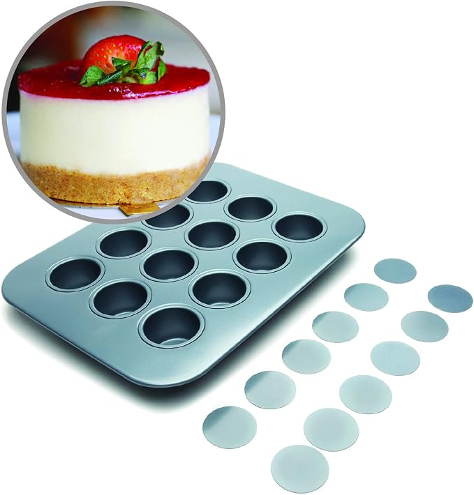 Fox Run Mini Cheesecake Pan with Removable Bottoms, Non-Stick, 10.5 x 14 x 1.5 inches | Removable Bottoms & Nonstick For Easy Release | Makes 12 Mini Cheesecakes | Carbon Steel Small Cheesecake Baking Pan - Image 3