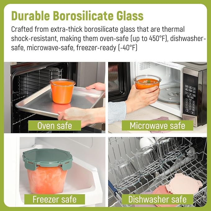 [UPGRADED LID] 6 Sets 3 Cup/24oz Borosilicate Glass Food Soup Containers with Lids, Meal Prep Storage Bowl Jars for Leftover Meal Lunch Oats Fruit Deli Salads - Microwave, Oven, Freezer Safe -BPA Free - Image 4