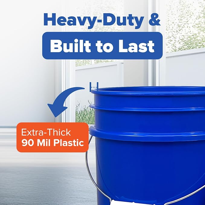 5 Gallon Bucket - Food Grade w/Lid BPA-Free, 60 Pack - Blue | Airtight Gasketed Tear Strip Lid, Heavy-Duty 90 Mil HDPE Plastic Pail, Bulk Storage, Food Safe Durable Container, Made in USA - Image 5