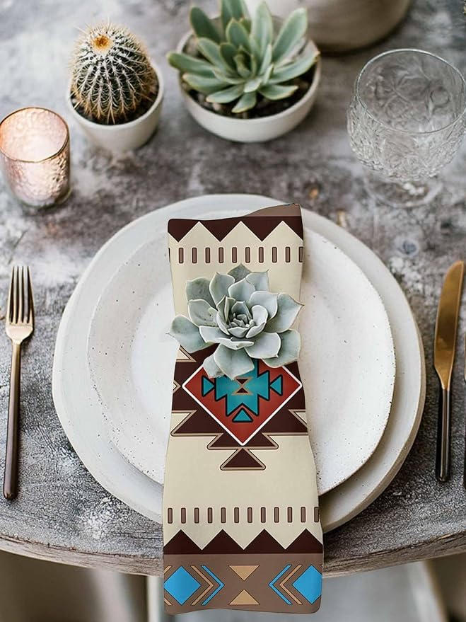 Multicolor Boho Cloth Napkins Set of 8 - Washable Dinner Napkins Reusable Table Napkins for Home Party Weeding Dining Table Setting Decoration,Western Southwest Native American Indian Oversized - Image 3