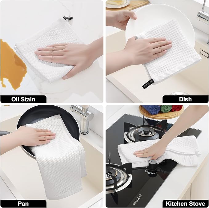 Homaxy 8 Pack 100% Cotton Kitchen Towels and Dishcloths Set, White | 12 x 12 Inches and 13 x 28 Inches Kitchen Towels Set, Ultra Soft Absorbent Dish Cloths for Washing Dishes - Image 5