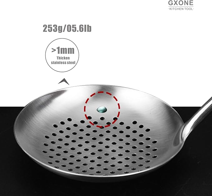 Slotted Spoon,Strainer Skimmer Ladle for Cooking and Frying,15.8Inch | 304 Stainless Steel,Wooden handle,Strainer Skimmer Ladle,Strainer Pasta Spoon,For Kitchen Cooking - Image 4