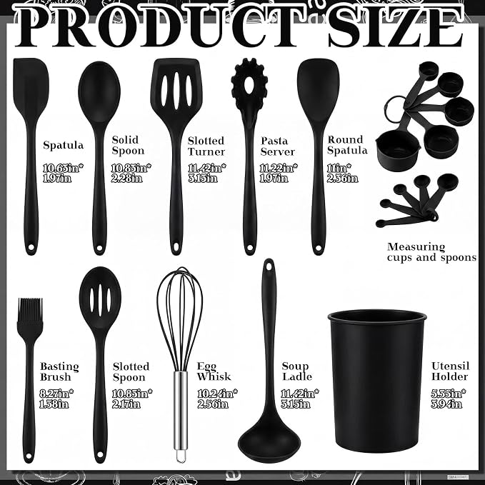 Fourluoo 30 Pcs Farmhouse Kitchen Decor and Utensils Set Rustic Kitchen Towels and Rugs Oven Mitts and Pot Holders Non Toxic Black Silicone Utensils Set Heat Resistant Dishwasher for Cooking - Image 4