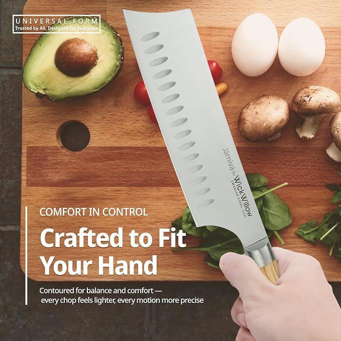 WICKWILLOW 6.5” Nakiri Knife – Swedish Steel, Olive Wood Handle, Daily Prep | For vegetables, herbs and plant-based cooking with clean push cuts. Hand wash only. Gift box included. - Image 3
