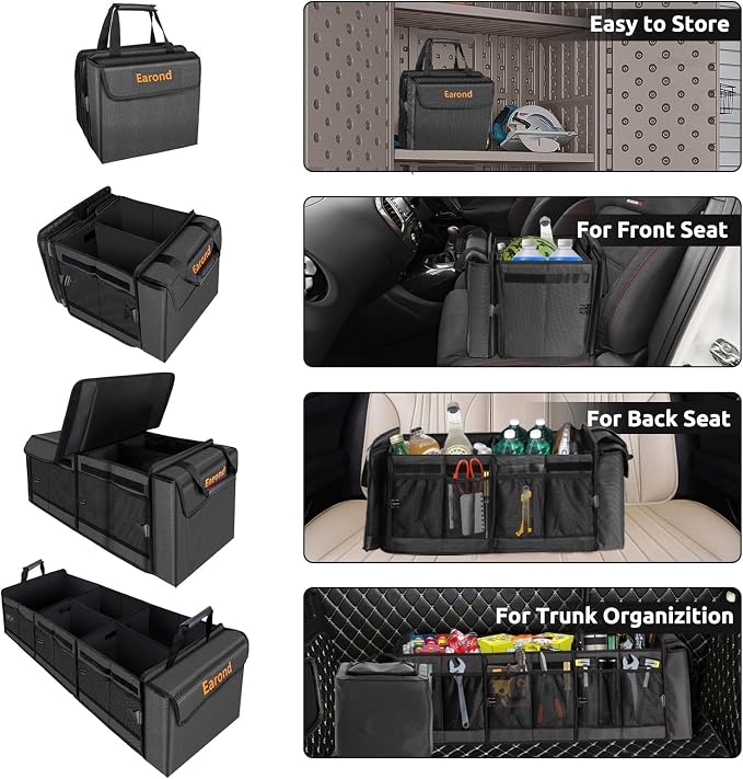 Large Trunk Organizer with Portable Leakproof Cooler Bag,Foldable Cover,Adjustable Securing Straps,Collapsible Trunk Organizer for Suv Car Truck Sedan (4-in-1 with Cooler) - Image 3