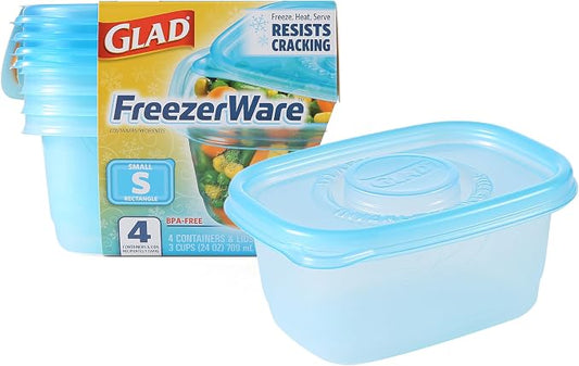 Glad Food Storage Containers - Glad FreezerWare Container - Small - 24 Ounce - 4 Containers by GladTrashFoodStorage