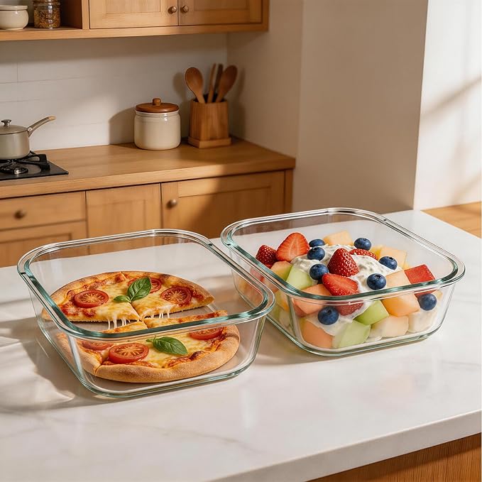 Liuruiyu 2 Pack 2260ml/76.4oz Glass Food Storage Containers with Lids, Meal Prep Containers, Airtight Bento Boxes with Leak Proof Locking for Microwave, Oven, Freezer and Dishwasher, BPA Free - Image 2