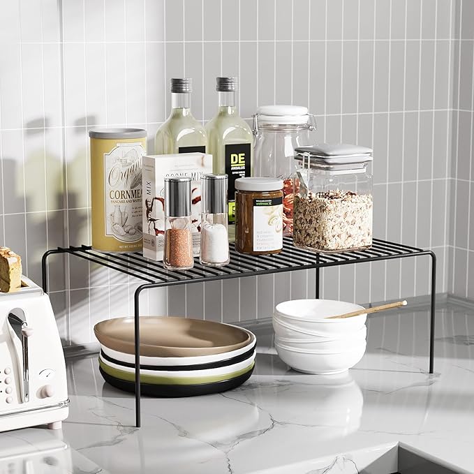 2Pack Cabinet Storage Shelf Spice Rack, 13''L x 9.4''W x 5.5''H, Black | Rustproof Metal Wire Kitchen Counter Organizers and Storage, for Cabinet, Plate, Dish, Pantry, Bathroom, Fridge - Image 2