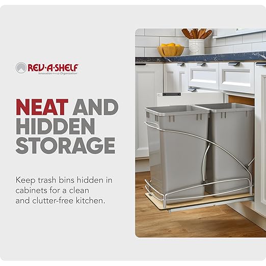 Rev-A-Shelf Double Pullout Trash Can w/Soft-Close Slides, 11.5" Min Opening | 27 QT Large Capacity Garbage/ Recycling Waste Bins for Under Kitchen Cabinets, Heavy Gauge Wire Construction 54WC-1527SC-17-1 - Image 5