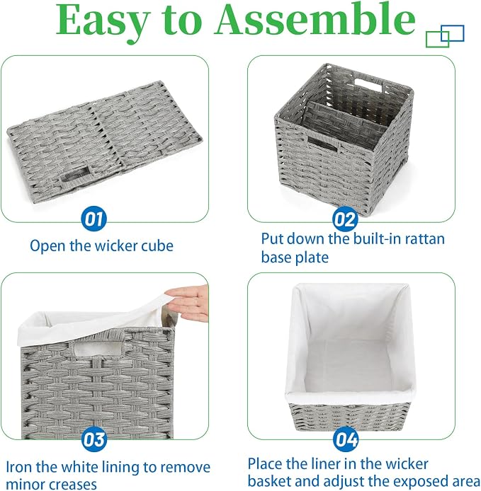 Bidtakay Wicker Cube Baskets with Liners Cube Storage Organizer for Shelves Closet 11 inch 4 Pack Decorative Hand-Woven Imitation Wicker Storage Bins for Organizing Pantry Bedroom Light Grey - Image 7